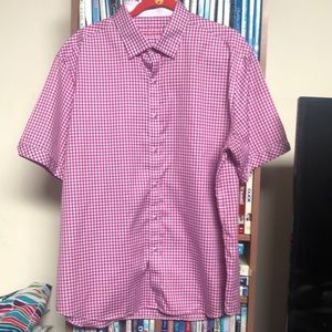 Pink & White Gingham Button Down Short/Sleeve Sz XL